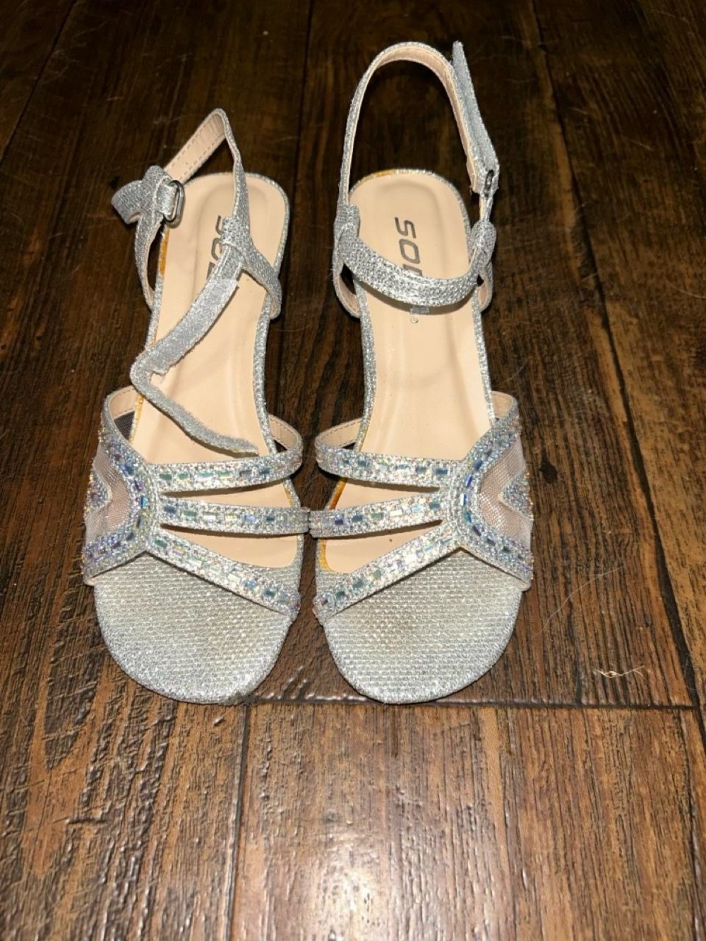 Soda Silver Glitter Strappy Slingback Sandals